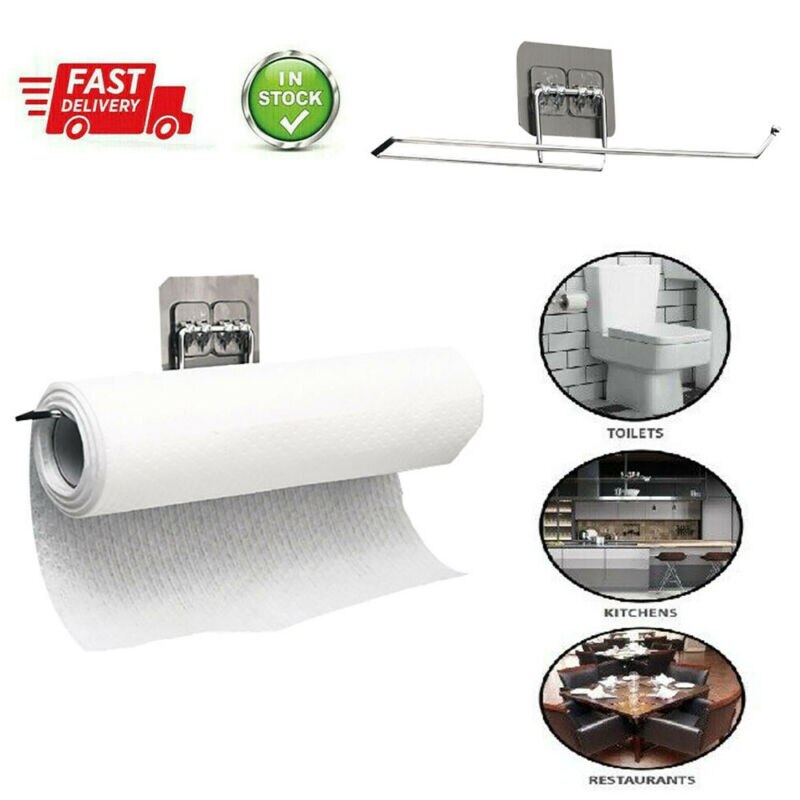 Kitchen Roll Holder Wall Mounted Tissue Paper Towel Roll Stand Dispenser Rack