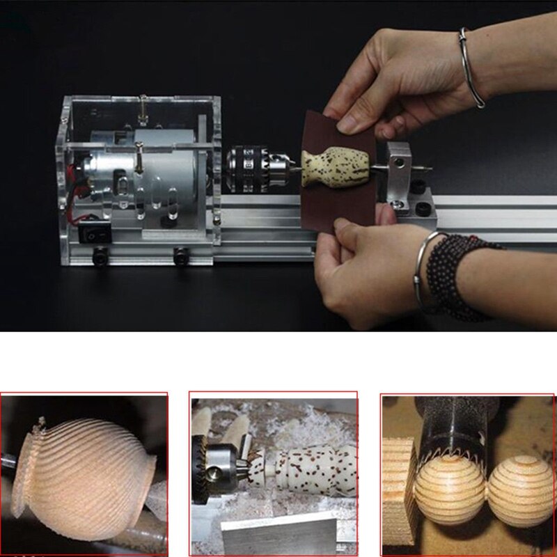 100W Cnc Mini Lathe Machine Tools Diy Woodworking Wood Lathe Milling Machines Grinding Polishing Beads Drill Rotary Tool Set Kit