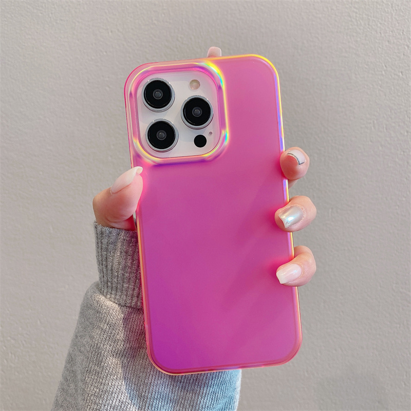 Coque de téléphone pare-chocs antichoc, couleur fluorescente, mat, éblouissante, pour iPhone 15 12 13 16 Pro Max 14 Plus, housse de Protection pour filles: Denim / Rose