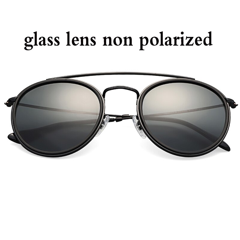 vintage round double bridge sunglasses men women 51mm glass mirror or plastic lens polarized brand style UV400: black glass