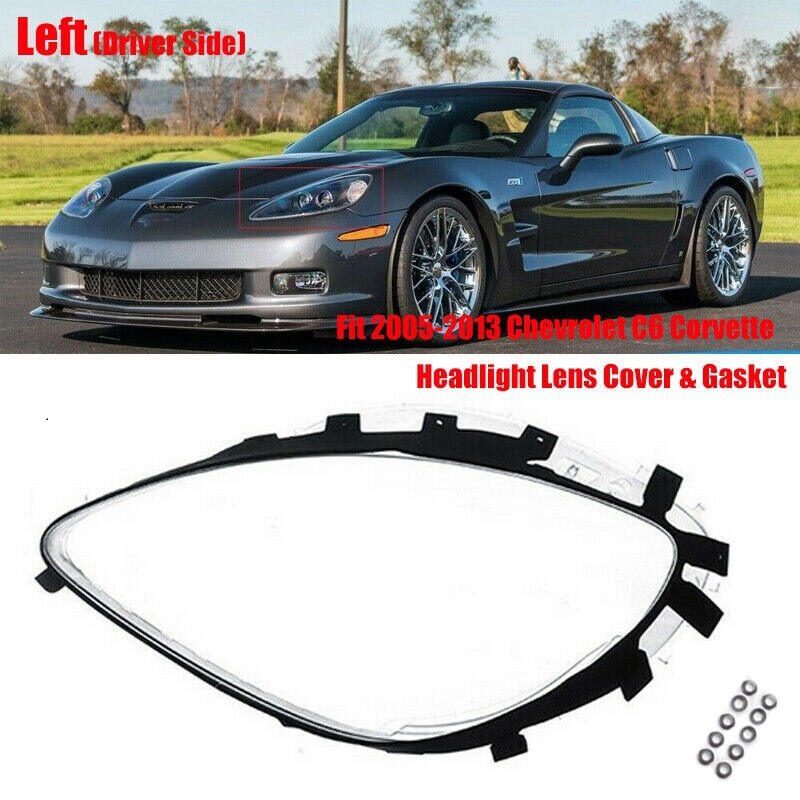 Linker Koplamp Lens Covers Voor Chevrolet C6 Corvette 2005 Met Zwarte Bekleding Pakkingen Seal Kit & 10Pcs fix Moer Snaps: Default Title