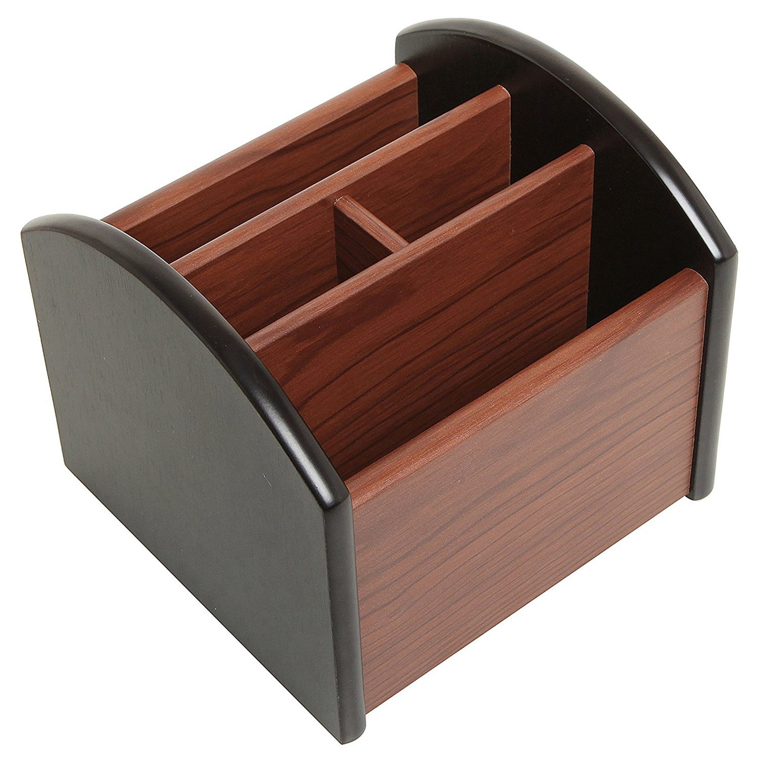 Roterande trä 4 -fack skrivbord kontorsmaterial förvaring organisator / snurrande fjärrkontroll caddy