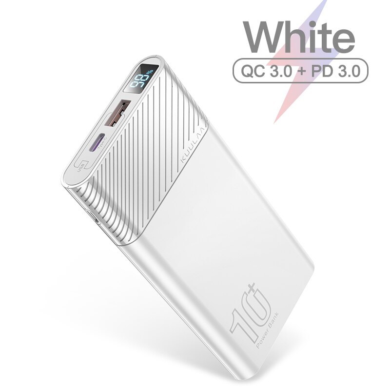 KUULAA PD Power Bank 10000mAh QC 3,0 Power Schnelle Lade tragbare ladegerät Poverbank Für xiaomi mi 9 8 iPhone 11 X pawer bank: QC PD White