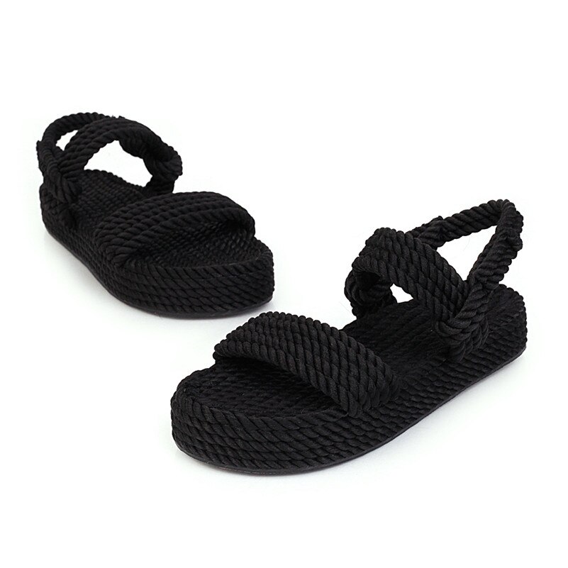 Meotina été sandales chaussures femmes Espadrille plate-forme chaussures de plage décontracté bout ouvert sandales chaussures pour dames grande taille 35-43: Black / 5