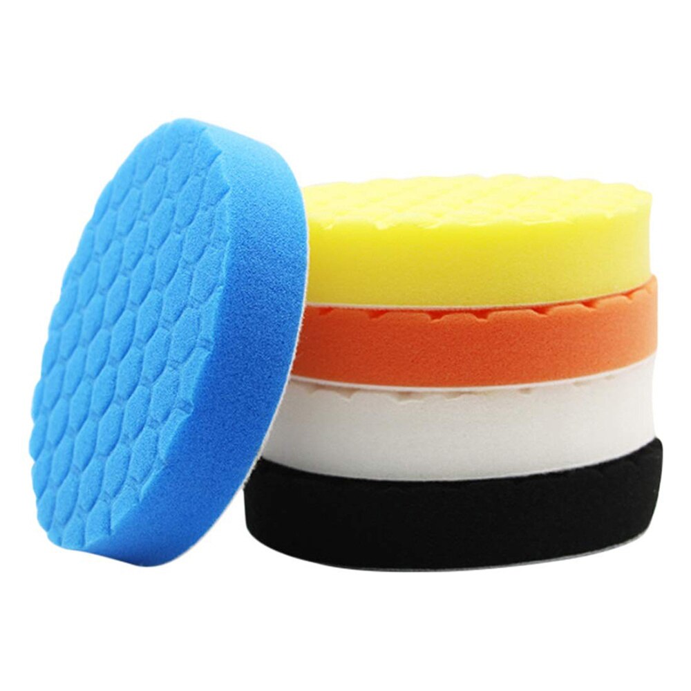 5pcs Car Waxing Buffing Sponge Pad 3/4/5/6/7 Inch Auto Care Repair Tools Hexagonal Sponge Wave Point Diamond Polishing Pad