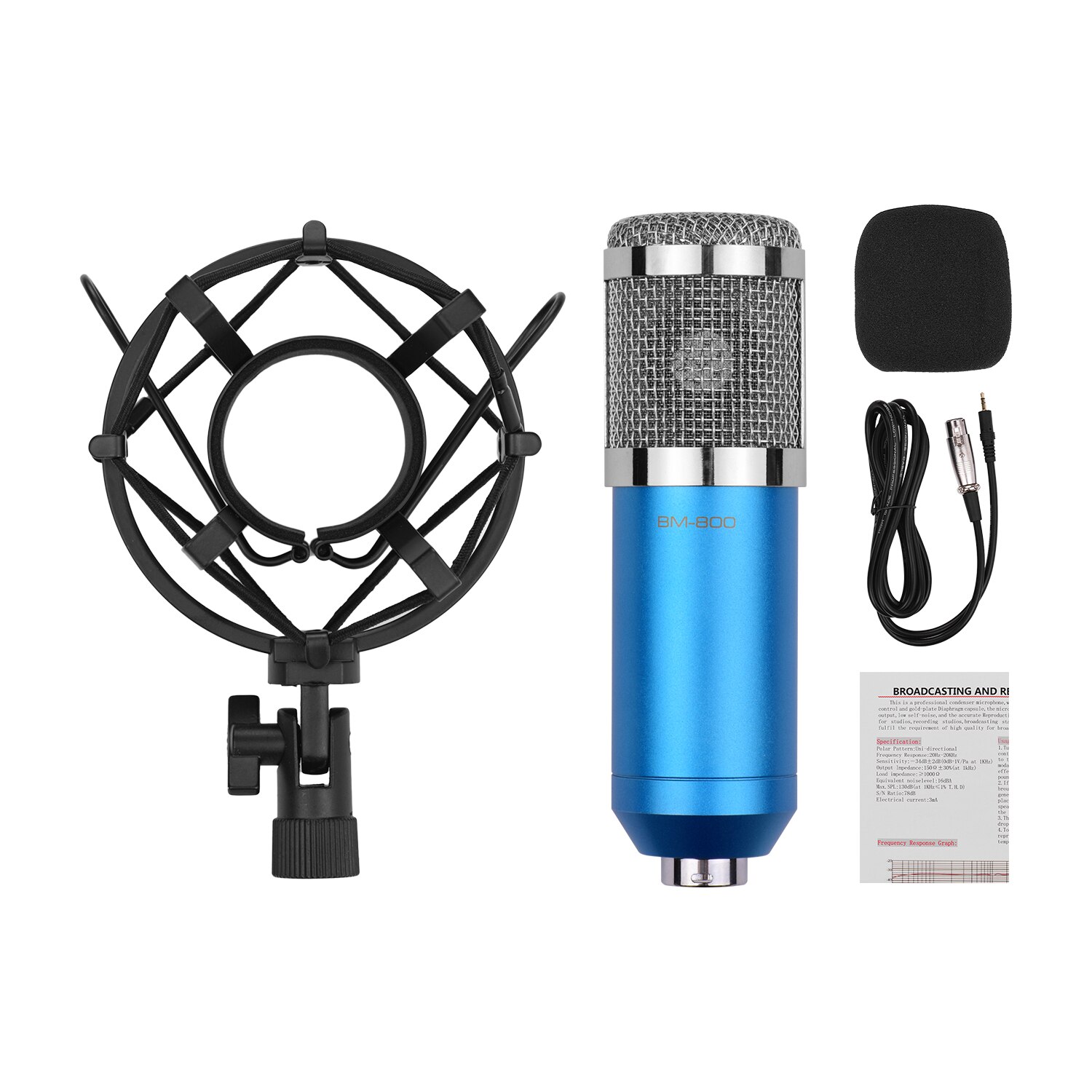 Cardioid Condenser Microphone Kit with Audio Cable Metal Shockproof Clamp High Sensitivity Low Noise Mic