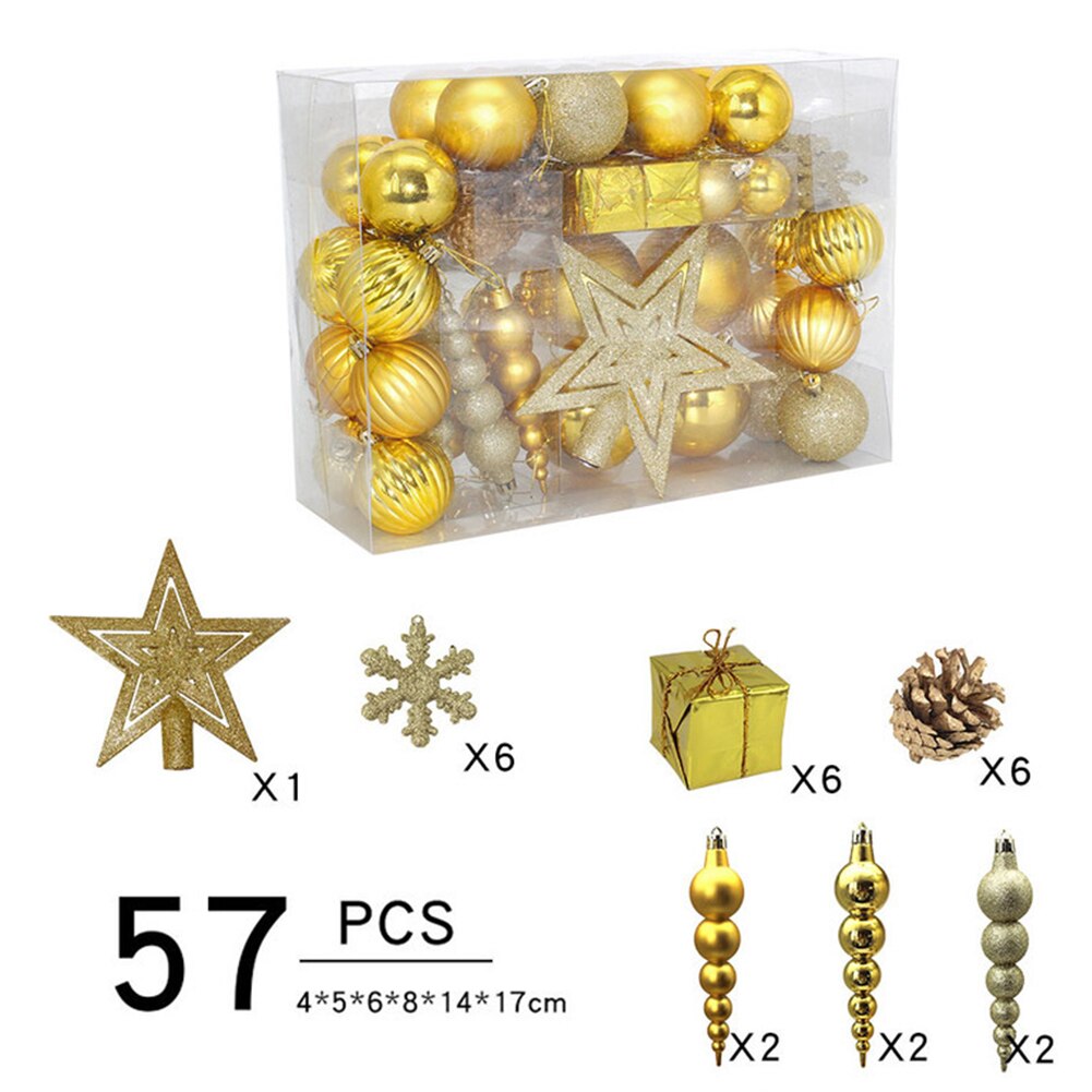 57Pcs 35*12*26Cm Gouden Kerstballen Xmas Tree Glitter Kerstballen Ballen Ornament Decoraties Kerstballen Party bruiloft Ornament