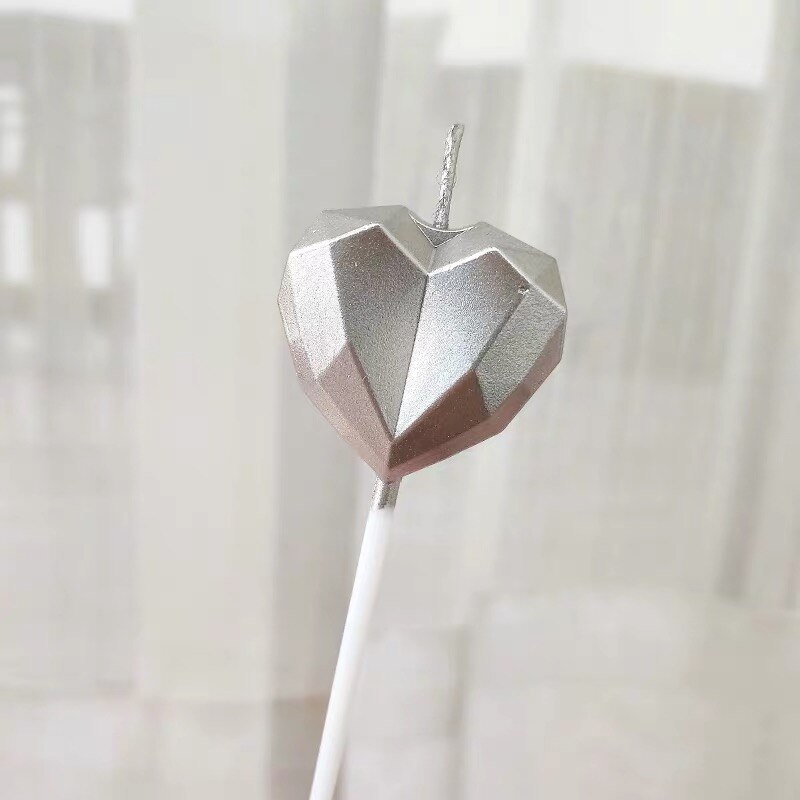 1 Pcs/ Love Diamond Shaped Gilded Cake Candle Safe Flames Kids Birthday Party Wedding Cake Candle Home Decoration Favor Supplies: style9