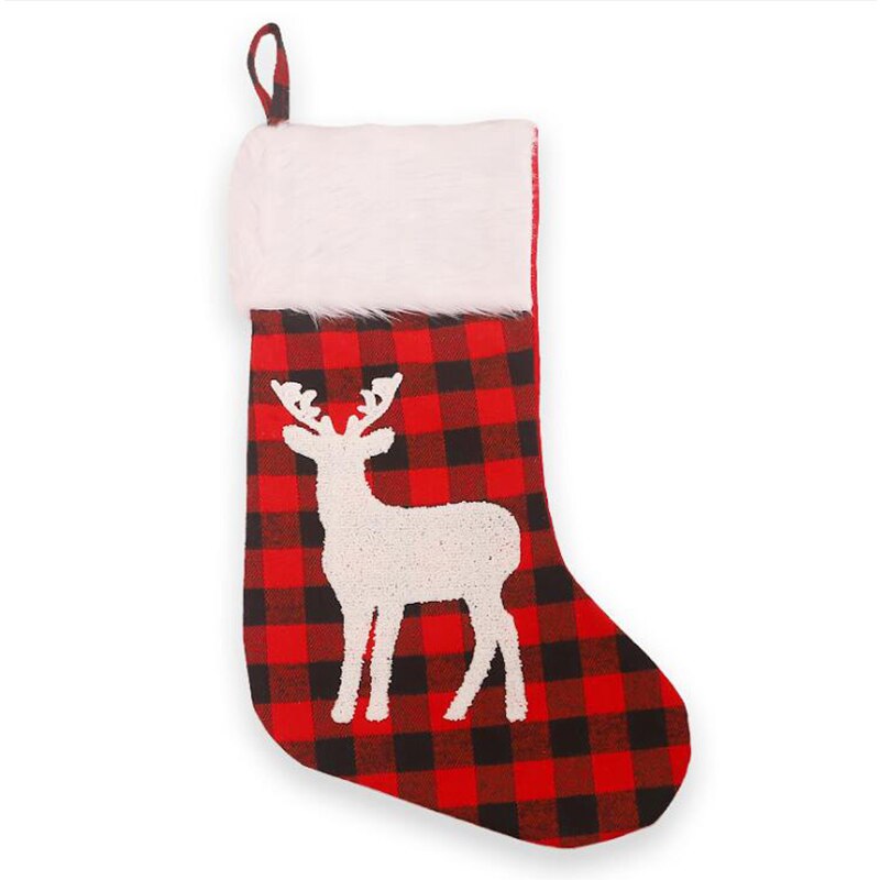 Grote Kerstsok Kerstman Sok Snoep Tas Plaid Jute Houder Boom Decoratie Kerstboom Sok Elanden Kousen: WHITE