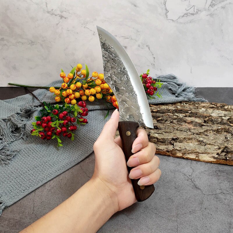 Hand Forged Boning Knife Meat Cleaver High Carbon Steel Knife Chef Chopping Knife Small Scimitar Butcher Knife
