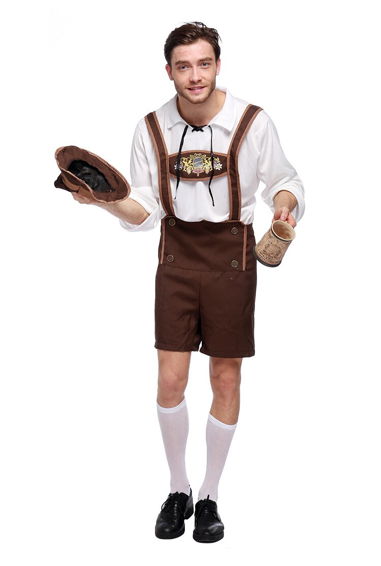 Echoine Men Oktoberfest Costumes Lederhosen Bavarian Guy German Traditional Beer Male Halloween Cosplay Festival Costume: L