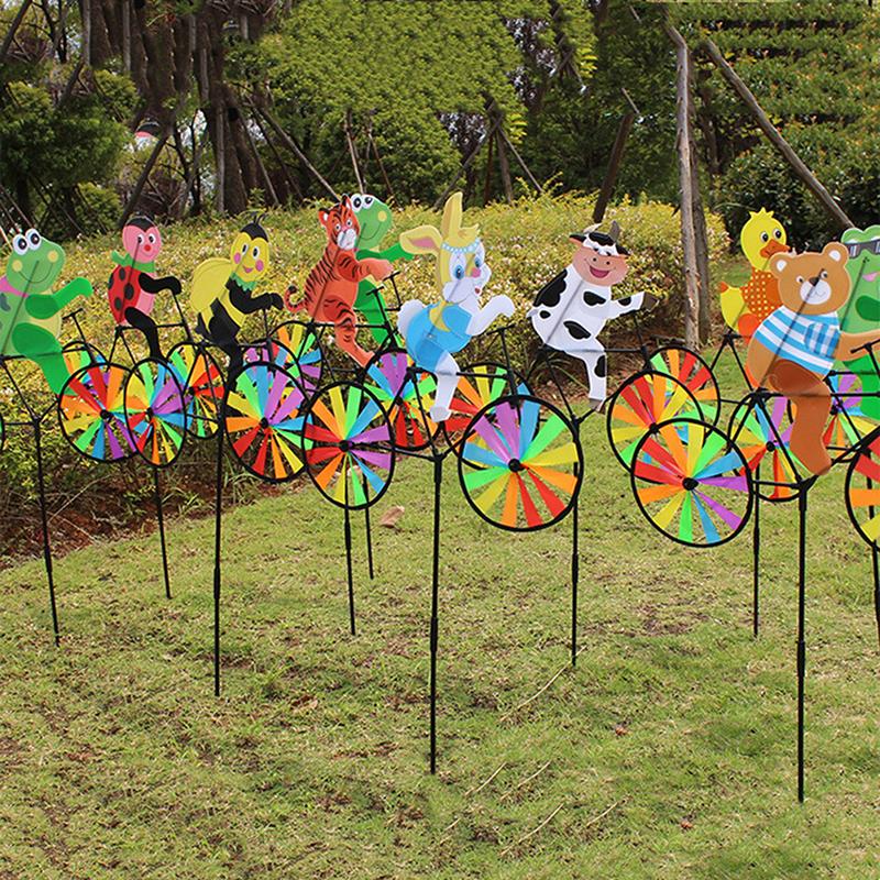 Rabbit Bee Tiger on Bike DIY Windmill Animal Bicycle Wind Spinner Whirligig Garden Lawn Decorative Gadgets Kids Outdoor Toys