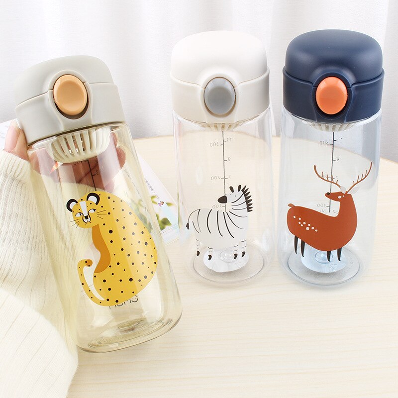 450ML Plastic Bpa Free Water Bottle Cute Animal Infuser Bottles Waterbottle For Girls Kawaii Smart Drinking Clear Botellas