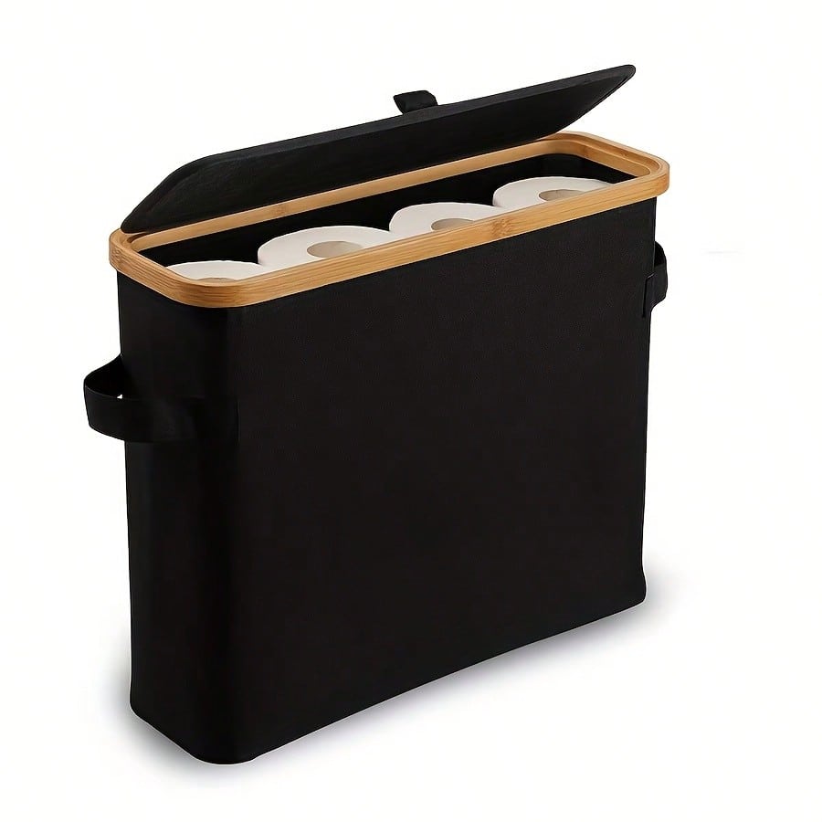 Bamboo Toilet Paper Holder , Multi-Functional Collapsible Bathroom, Bedroom, Dormitory Storage Basket, Laundry Basket: PURPLE
