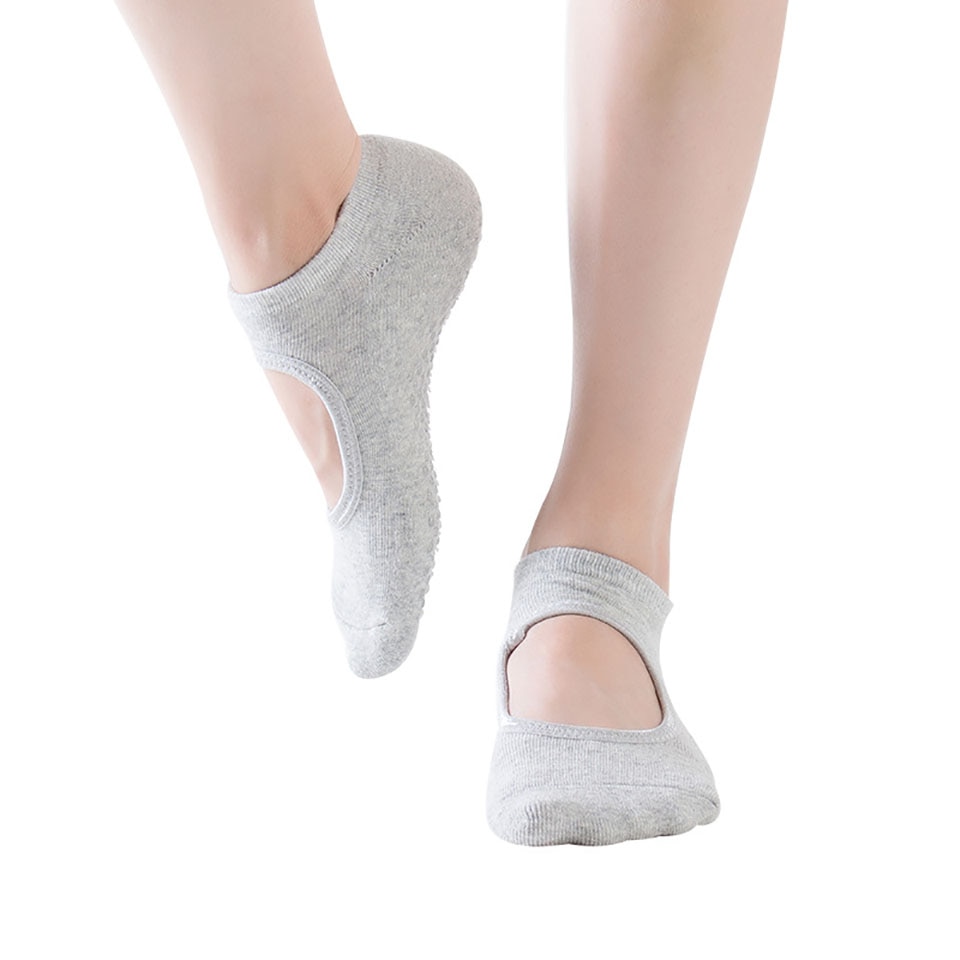 Frottee-halter-yogasocken, damen-pilatessocken, rückenfreie socken, atmungsaktiv, rutschfest, fitness-, ballett-, tanz-, baumwoll-sportsocken, hausschuhe
