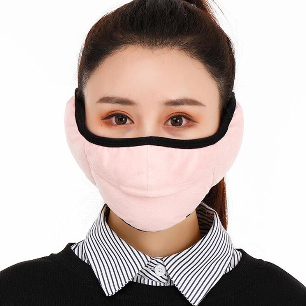 1PCAdult Cycling Face Covering Solid Color Winter Two-in-one Earmuffs Warm Mask Dustproof Coldproof Riding Mask Mascarillas: M