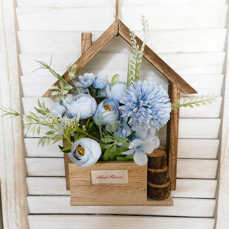 Creatieve Houten Huisvormige Muur Opknoping Decor Bloemenmanden Bloemen Plant Pot Container Woonkamer Home Decoraties Ambachten: Army Green