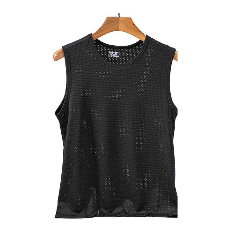 Camiseta interior de seda de hielo para hombre, ropa interior transparente, moldeador de cuerpo, lucha libre, Fitness, malla transpirable: XXXL / Negro