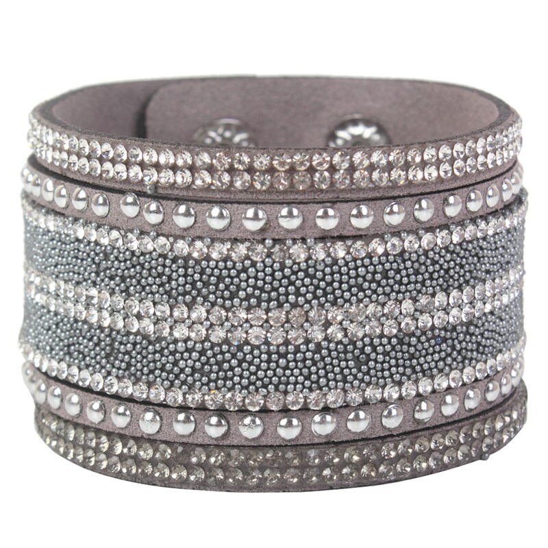 Multilayer Leather Rhinestones Wide Bracelets&Bangles Women Girls Men Chain Charms Wrap Bracelet Wristband Party Jewelry: B1963 D