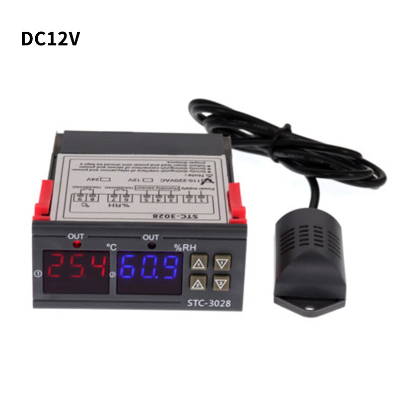 LCD Digital Hygrostat Thermostat Humidity Temperature Controller 110V-220V DC12V Heating Cooling Control -3028: STC-3028 12V