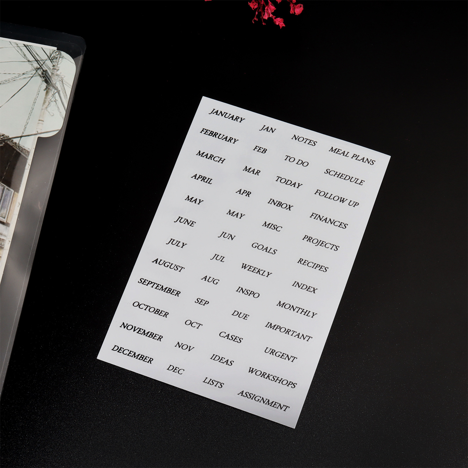 Sharkbang-separador de páginas para cuaderno, separador de índice de carpeta en espiral transparente, 6 agujeros, A5, A6, novedad: Black sticker