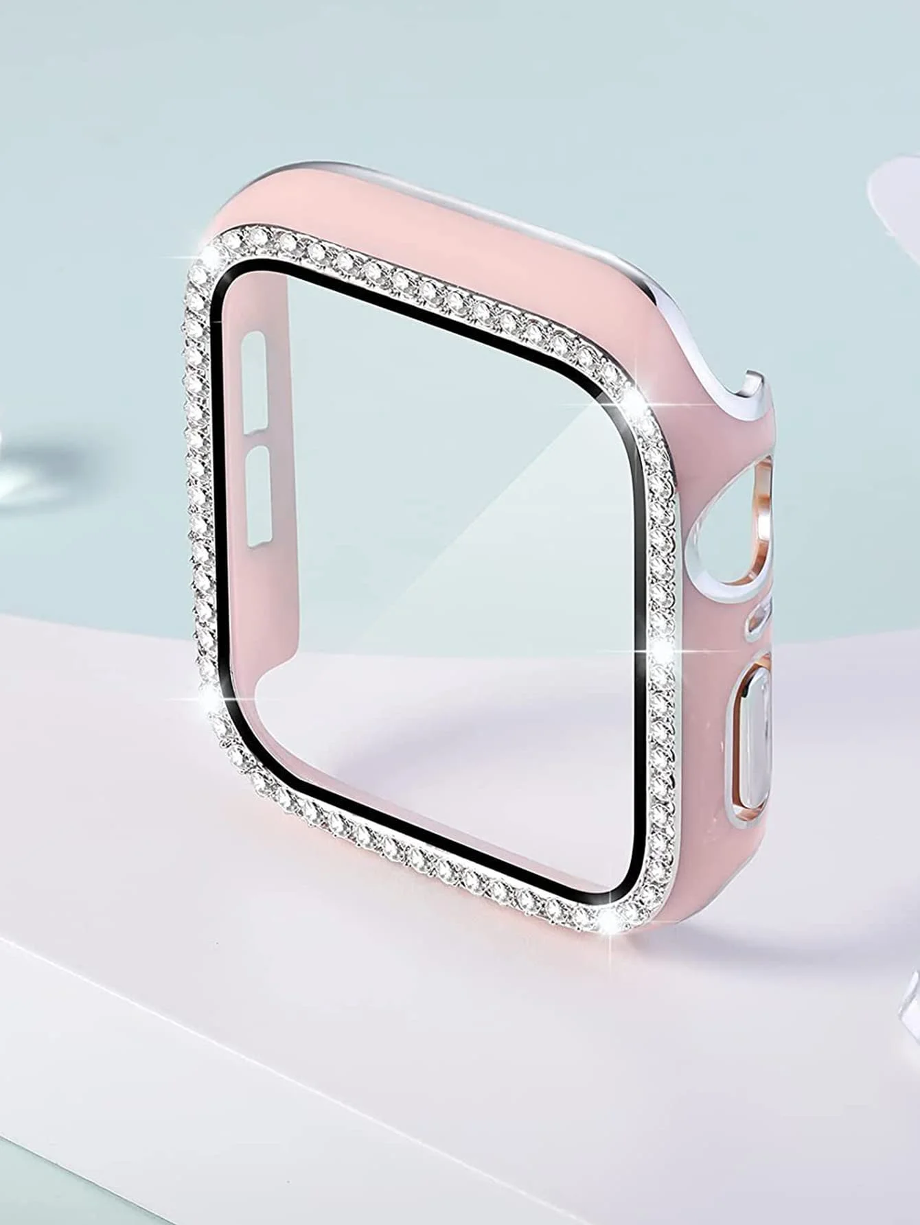 Cristal ostentoso + cubierta para Apple i Watch, 45mm, 41mm, 40mm, 44mm, 42mm, 38mm, parachoques de diamante + Protector de pantalla serie iwatch