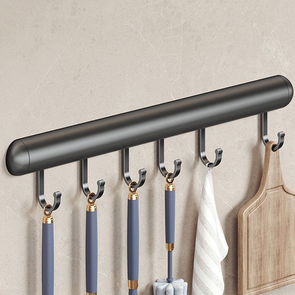 20-50cm kjøkkenkroker, veggmontert aluminiumshylle, skjeoppbevaringskrok, svart/grå, med bevegelig krok, skaphylle: Plomme