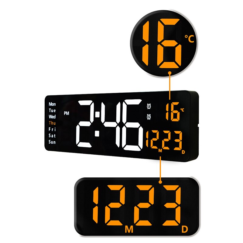 Horloge murale numérique avec télécommande, grand écran Led, Date, semaine, température, heure, compte à rebours, alarme, décoration pour la maison et le bureau,