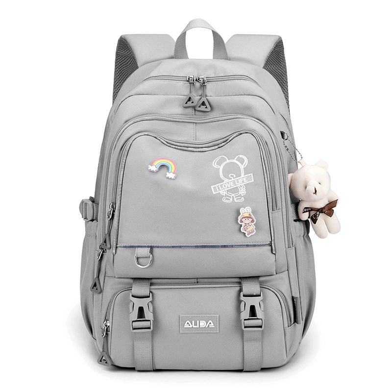 Große Kapazität Schultasche Teenager Mädchen Studenten Rucksack Lässige Wasserdichte Doppel Umhängetasche Reise Hochschule Tasche: Beige