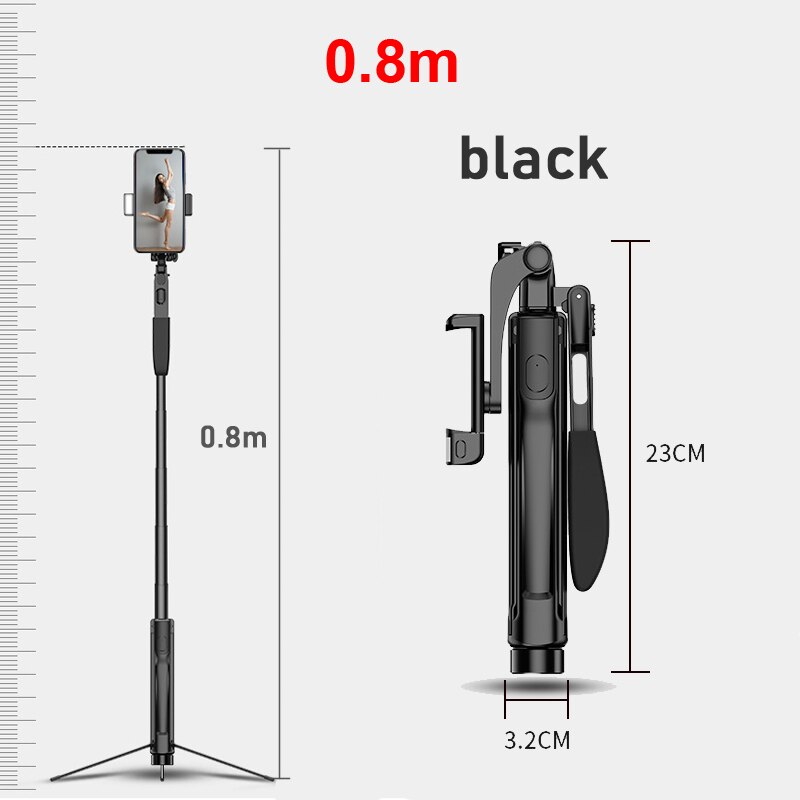 YUNAO A21 Handheld gimbal selfie stick support remote control Rechargeable bluetooth selfie stick tripod for phone selfie: 80cm-black