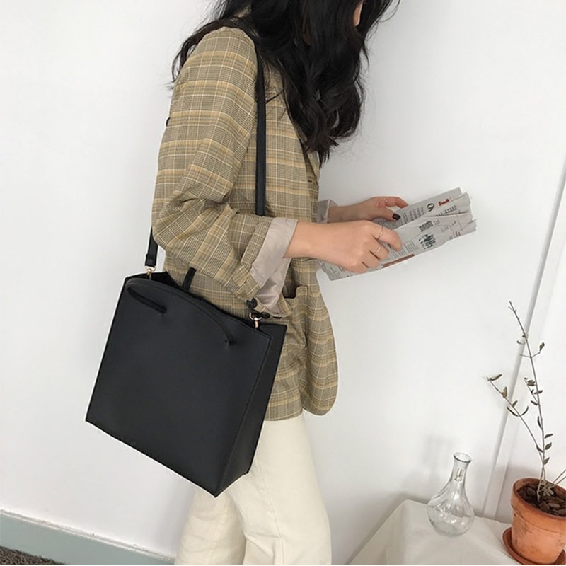 Bags Shopper Tote Women Shoulder Bag Ladies Large Capacity Pocket Pu Leather Women&#39;s Composite Bags Travel Handbags: black