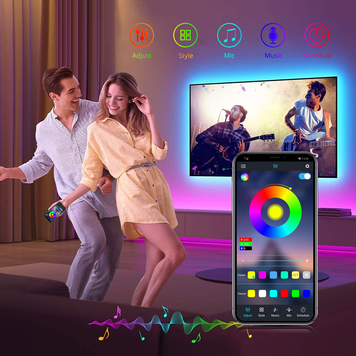 Usb 5v bluetooth led stripe lys rgb 5050 led lys tape 5m 10m 15m 20m tv bakgrunnsbelysning fleksibelt led bånd rom dekor tau