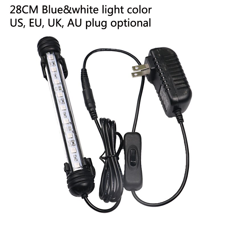 18/28/38/48CM Waterproof LED Aquarium Lighting Fish Tank Light Bar Blue/White Submersible Underwater Lamp light Aquatic Decor: White blue 28cm