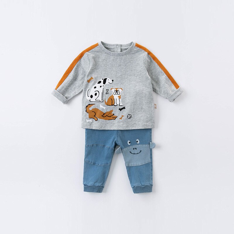 DBA14649 dave bella autumn baby boys handsome cartoon striped T-shirt children tops boys kids tees