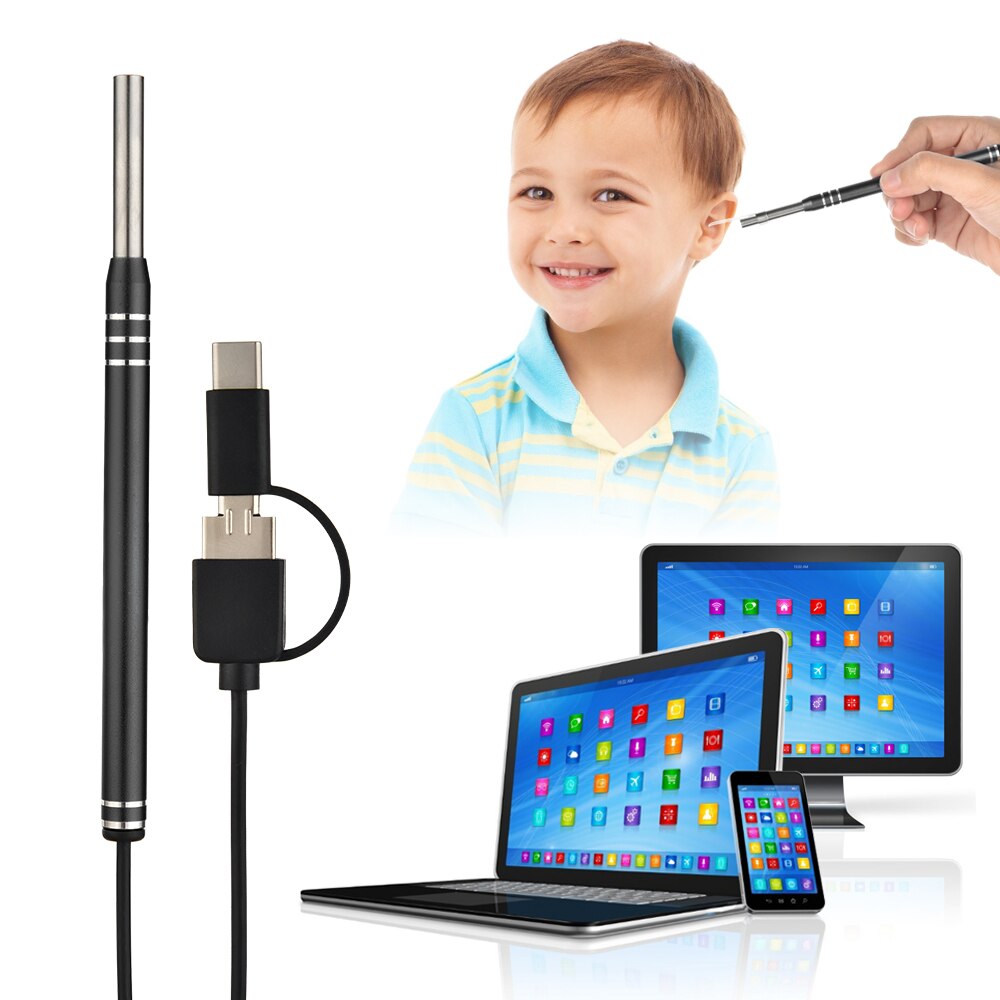 Ear Endoscope 3 in 1 Ear Cleaning Tool HD Visual Ear Pick Multifunctional Earpick 5.5mm Mini Camera Android PC Ear Otoscope