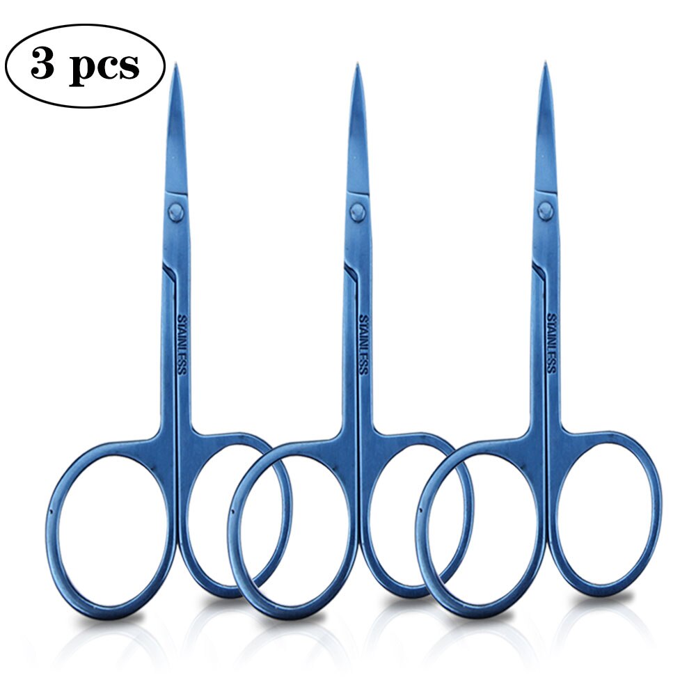 Stainless Steel Manicure Scissors Nail Cuticle Nipper Cutter Eyebrow Dead Skin Remover Ingrown Toenail Curved Head Makeup Tools: 3pcs blue