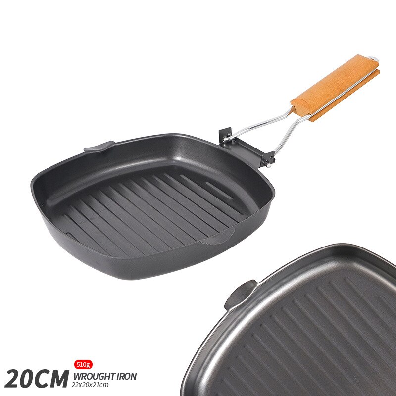 Portable Frying Steak Pan Outdoor Grill Cooking BBQ Pan Fish Steak Frying Cooker with Handle Multi-function Folding Pan: 20cm-small