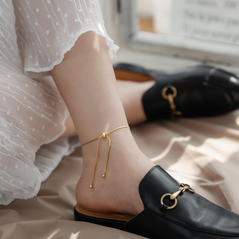 YUN RUO Yellow Gold Color Adjustable Snake Chain Anklet Woman 316 Titanium Steel Jewelry Never Fade hypoallergenic