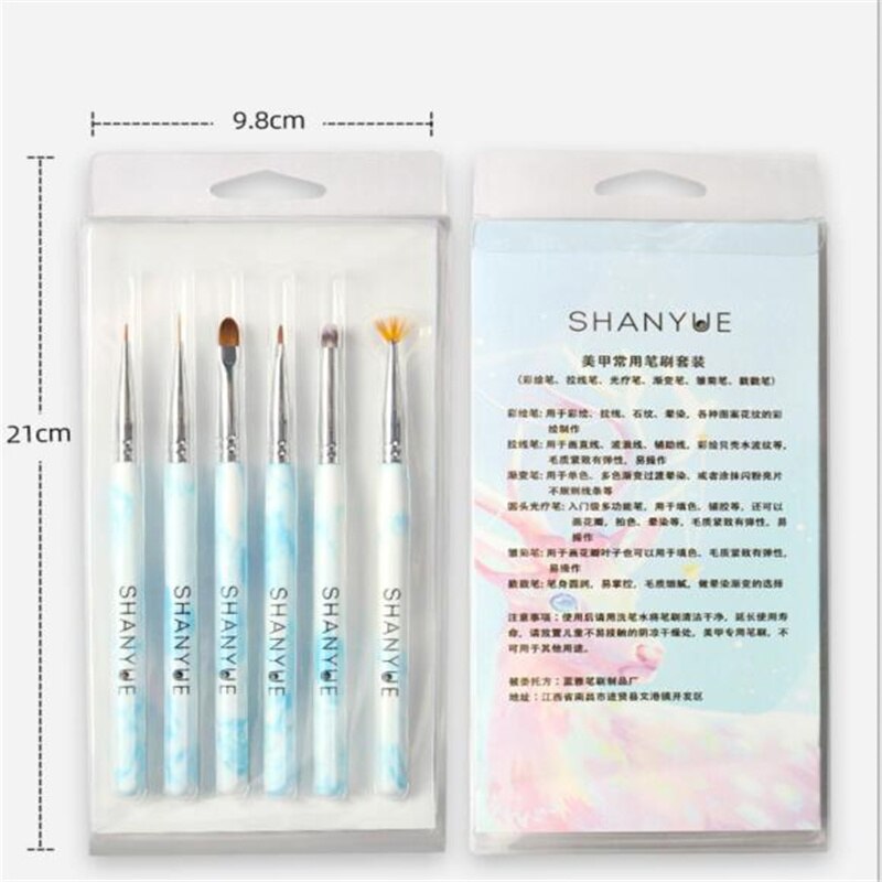 6pc 4 kleuren manicure kwast nagel pen set voor schilderen/liner/bloeiende... nageldecoraties kit gellakken gereedschap  vi45-121