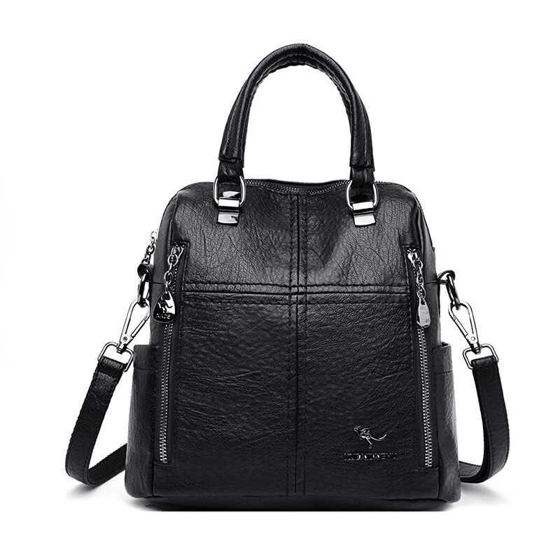 Mochila de cuero de para mujer, bandoleras multifunción de viaje, mochilas de escuela para niñas,: black
