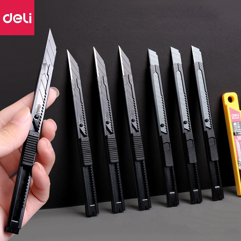 Deli Retractable Stationery Utility Knife Small Box Cutter Art Knife 9MM Blades,Auto Lock Carbon Steel Sharp нож School Supplies