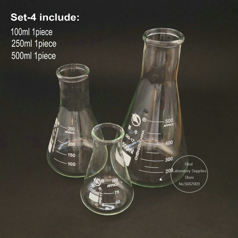 1set Erlenmeyer Borosilicate Glass Flask Wide Neck Conical Triangular Flask for Lab Chemical Equipment