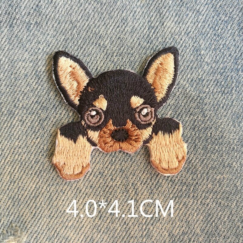 Parche de decoración bordado de tela para ordenador, 1 foto, 4,0x4,1 CM, sección bordada, bricolaje, CHIHUAHUA, perro, pegatinas