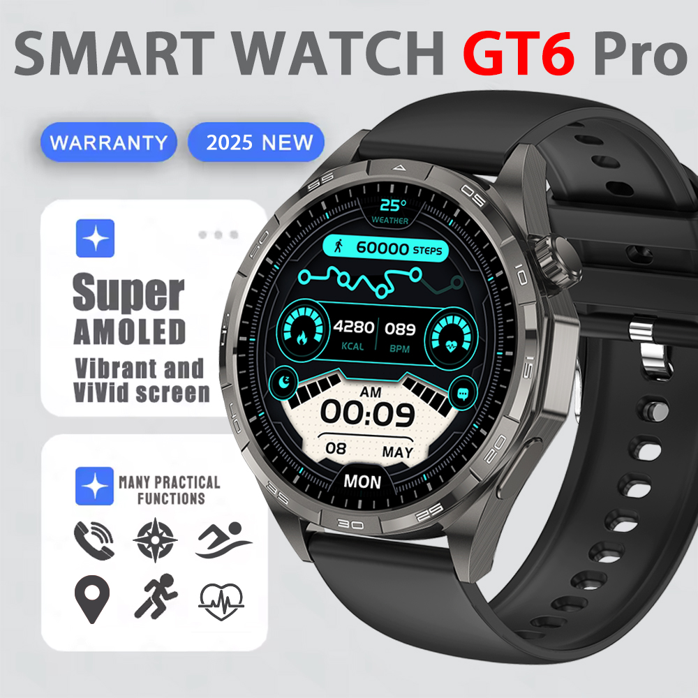 accorto guarda GT6 pro (2025) GPS AMOLED HD da 1,50 pollici Promemoria messaggio Chiamata Bluetooth Frequenza cardiaca 4 GB Smartwatch Riduzione 100%: nero