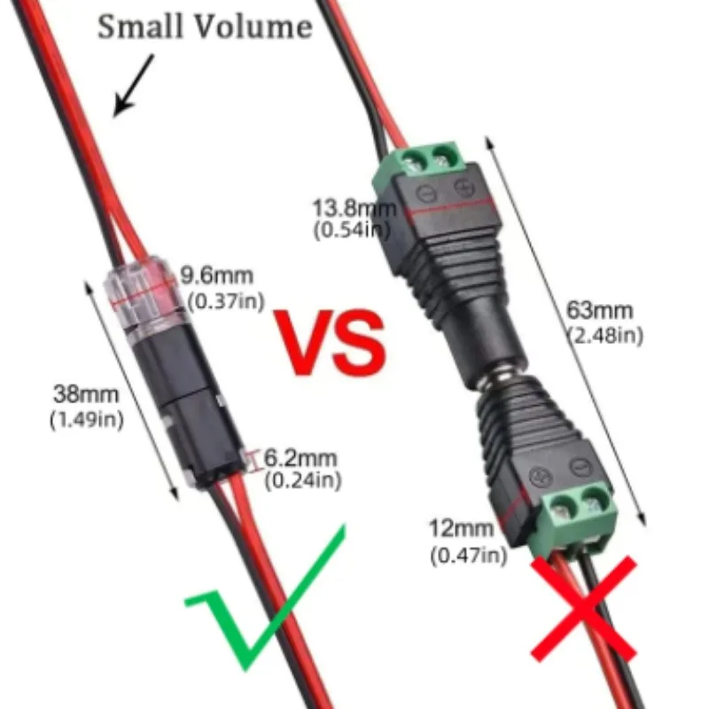 50/1pcs Double-Wire Plug-in Connector with Locking Buckle Pluggable LED Wire Connector 2 Pin 2 Way Universal Compact Wire