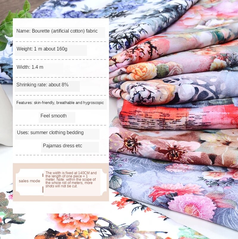 High Grade Digital 3D Printing Cotton Silk Fabric Dress Brocade Sewing By The Meter Floral Plant Color Geometric Printed DIY