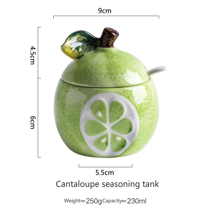 watermelon modeling storage tank ceramic seasoning jar fruit relief incense tank with lid salt tank Sugar Bowl: 01