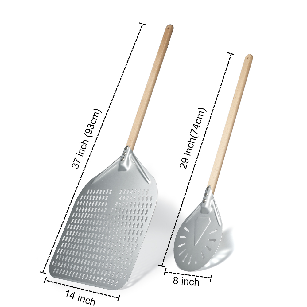 SHANGPEIXUAN Perforated Pizza Peel with Turning Pizza Peel Wood Handle Pizza Shovel Anodized Short Spatulas Baking Tools: Clear