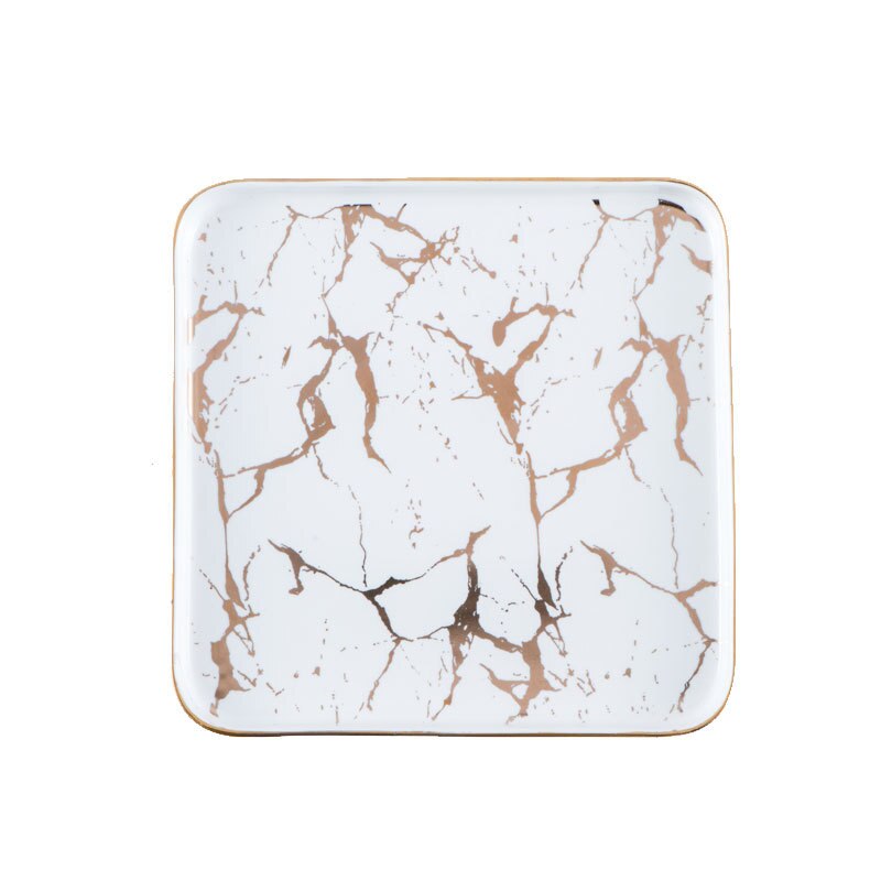 Juego de vajilla cuadrada creativa para carne, plato occidental de mármol, plato de cerámica, plato para Sushi, bandeja para postres: Blanco / 6 inches