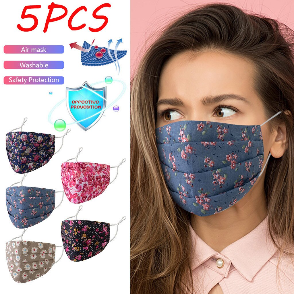 5/3Pcs Ski Fasemask Adults Reusable Floral Print Breathable Mascarillas Cotton Washable Fase Maskes Balaclava Cap Hat: K